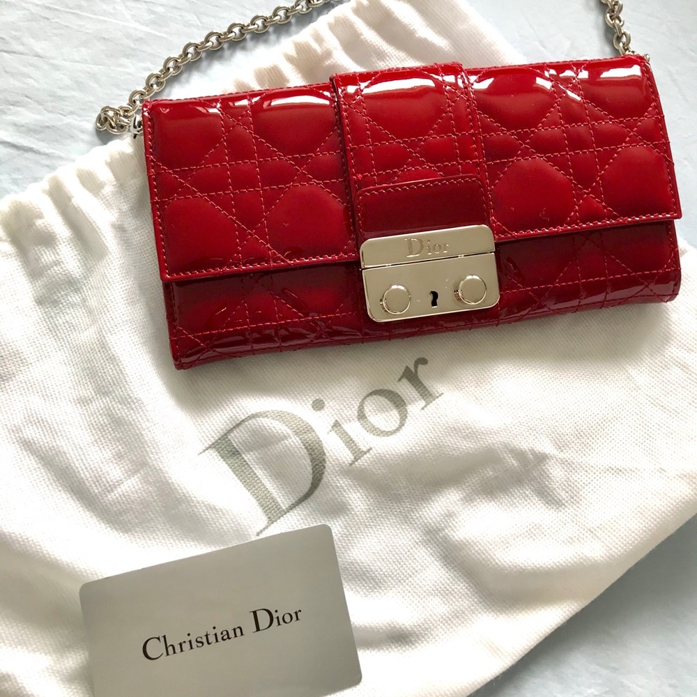 Dior Red Patent Wallet with Chain